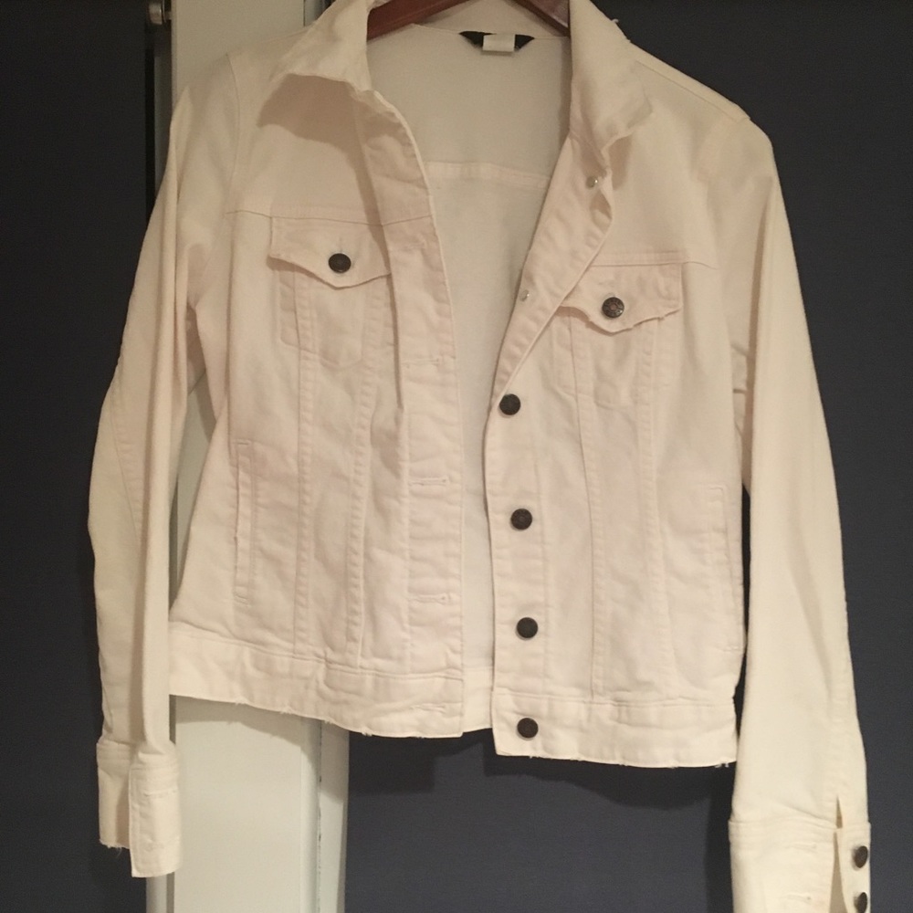 Jcrew white denim jacket.
